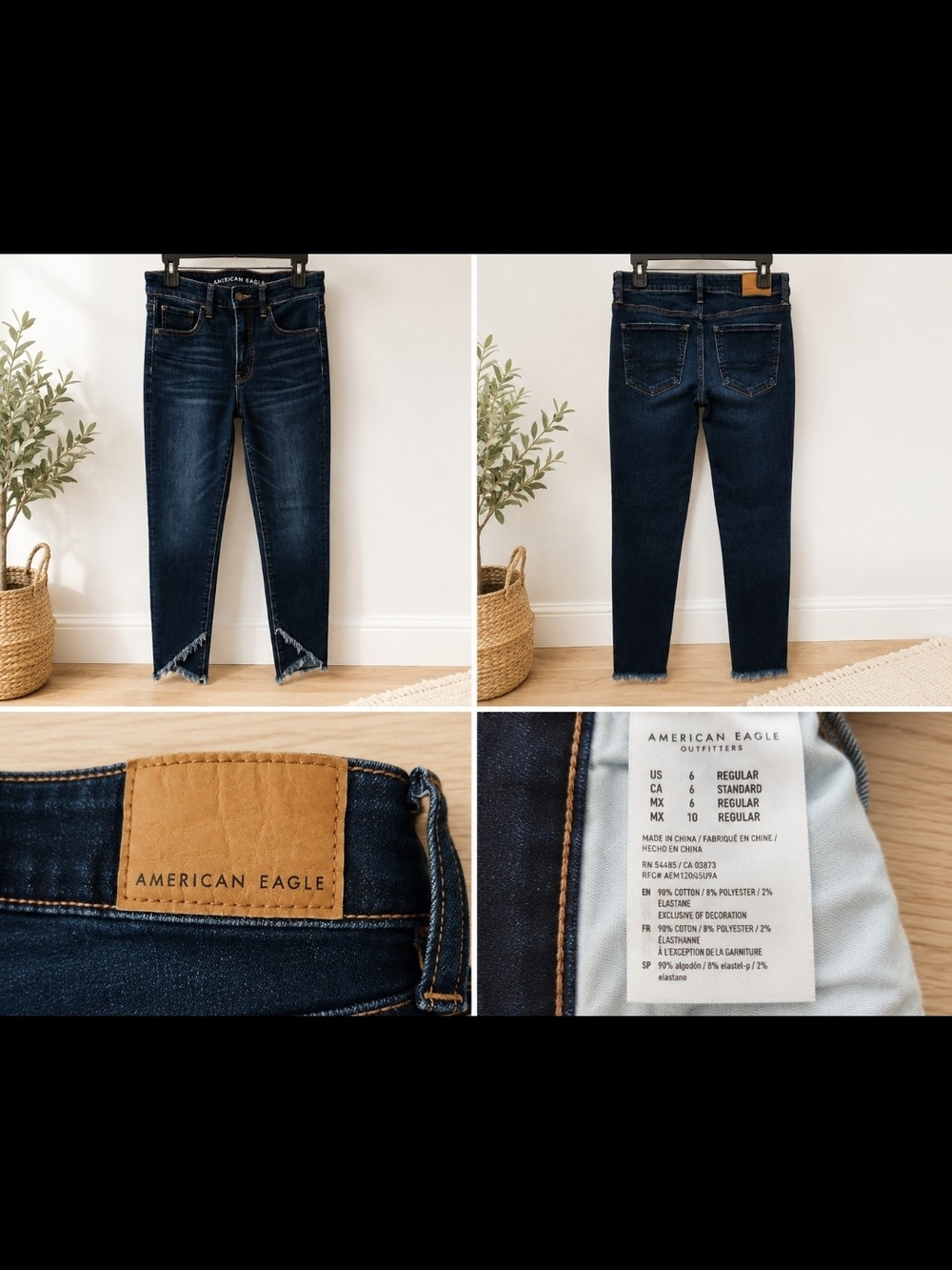 American Eagle Outfitters Dark Indigo Cropped Frayed-Hem Jeans